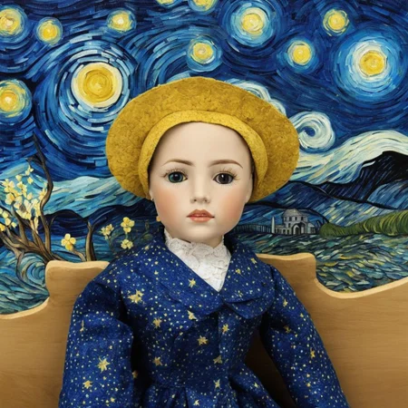 The Starry Night by Vincent van Gogh DollZ style <lora:DollZ_style:1.0>