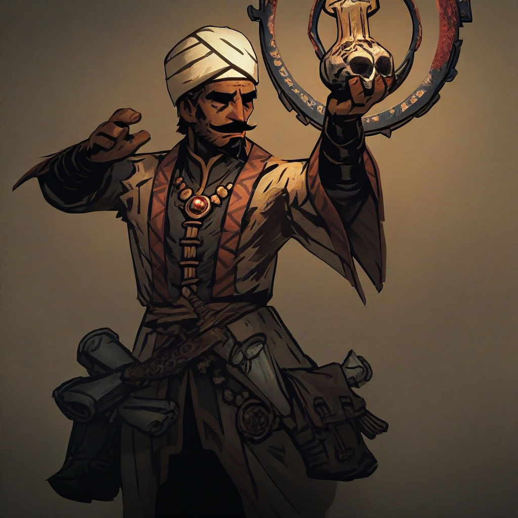 score_9, score_8_up, score_7_up, masterpiece, best quality, newest, absurdres, highres, DDstyle, official style, 1boy, DDOCC-V1.1, turban, headgear, facial hair, mustache, short hair, beard, arabian, arabian male,