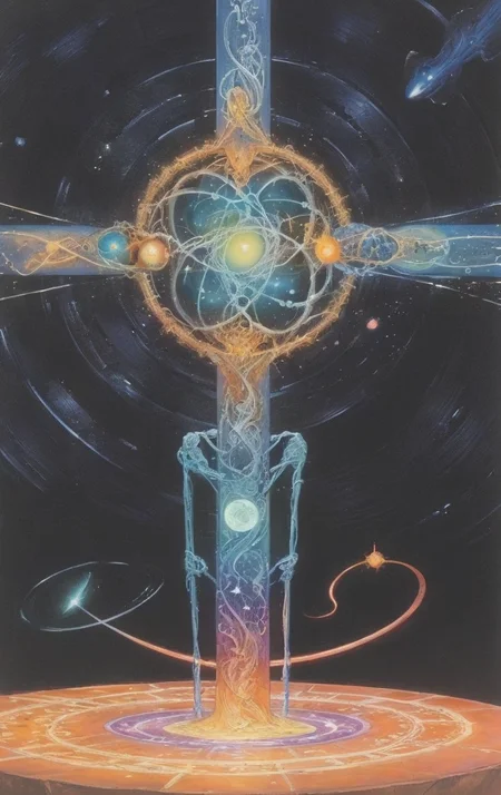 artwork <lora:Moebius:1>, Realms of thought intertwine, creating lattices of shared consciousness across the cosmos.