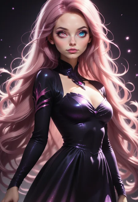 score_9, score_8_up, score_7_up,
1girl, solo, cowboy shot, purple hair, very long hair, black dress.
<lora:Dark_Heterochromia_Pony_v0.4:0.5> heterochromia, pink eyes, right eye pink, blue eyes, left eye blue,