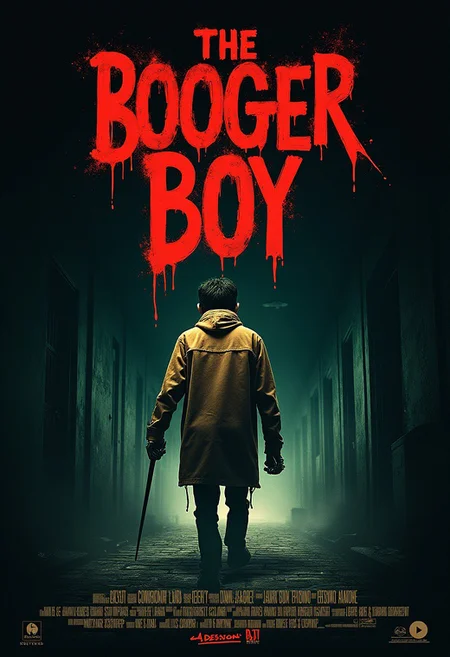 Let's create a full movie poster for a PG13 film called THE BOOGER BOY this movie poster should be very detailed with all text legible.