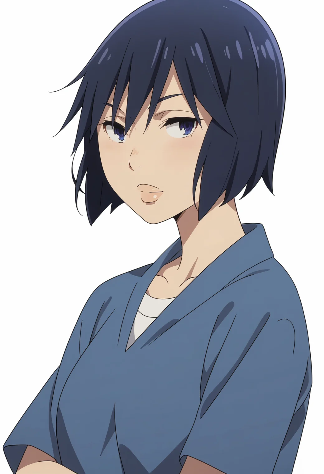 score_9, score_8_up, score_7_up, source_anime, BREAK white background, 1girl, solo, <lora:DX888Sachiko:1> fujinuma sachiko, mature female ,bob cut,blue hair,