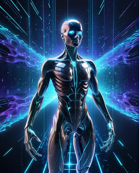 digital art, hologram, bigdata, high technology, sound wave, digital landscape, neural network, Humanoid, reflaction, masterpiece, 32k UHD resolusion, high quality, professional photography, closed up, <lora:Cyberspace V3_epoch_16:1> cyberspace environment, ((created by glowing magical energy in cyberspace)), <lora:add_details_xl:1>