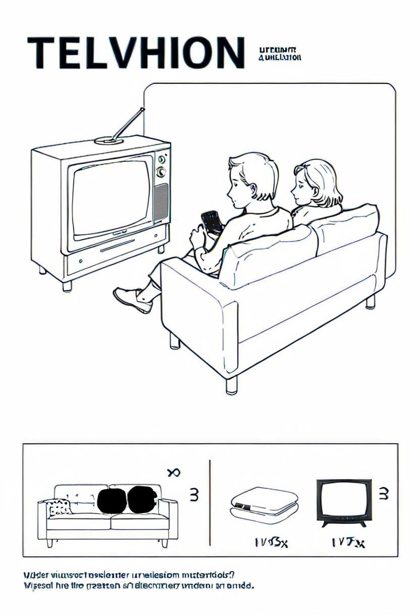 watching television, couch, text sa <lora:ikea_instructions_xl_v1_5:1>
