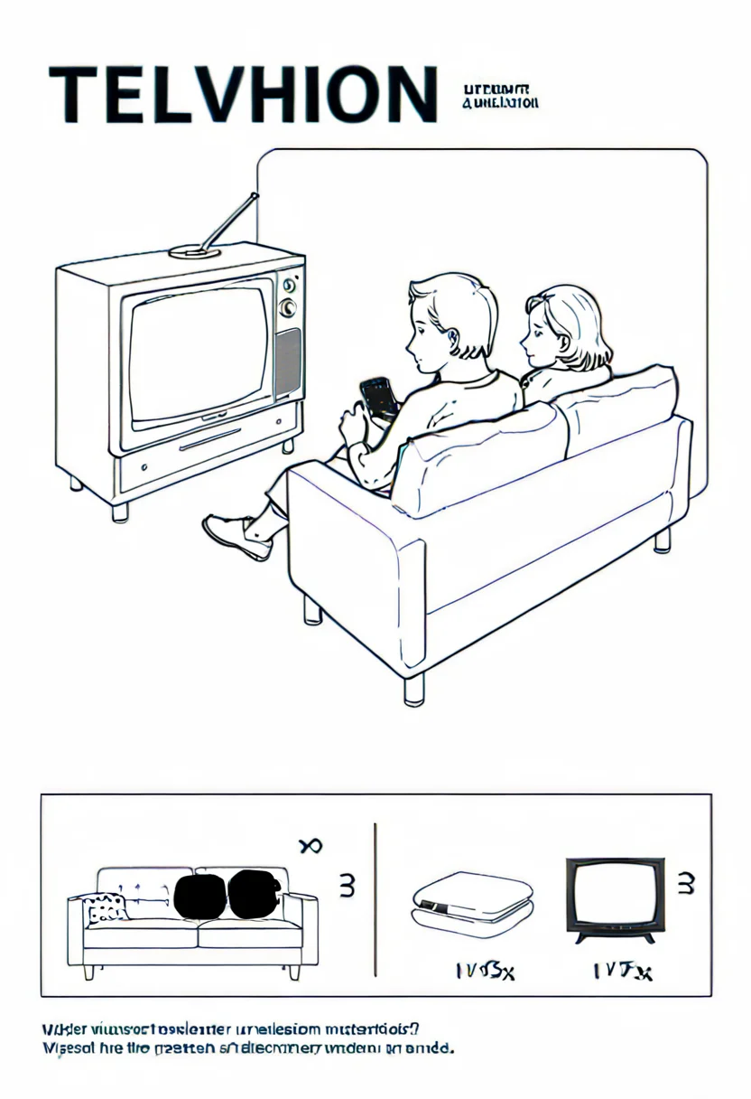 watching television, couch, text sa <lora:ikea_instructions_xl_v1_5:1>