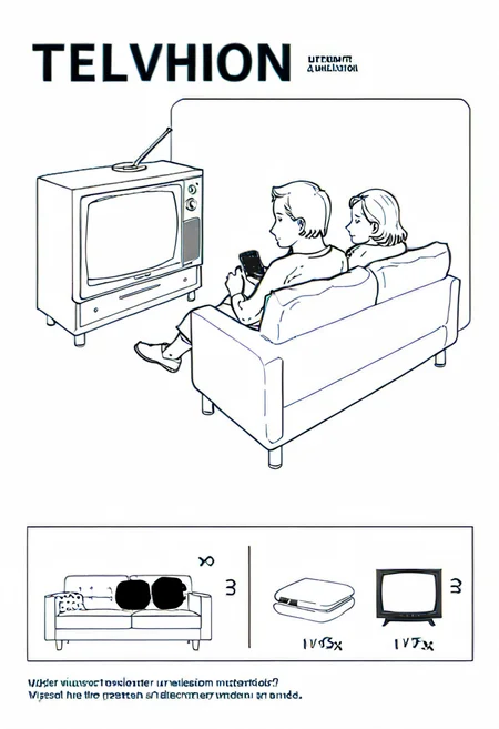 watching television, couch, text sa <lora:ikea_instructions_xl_v1_5:1>