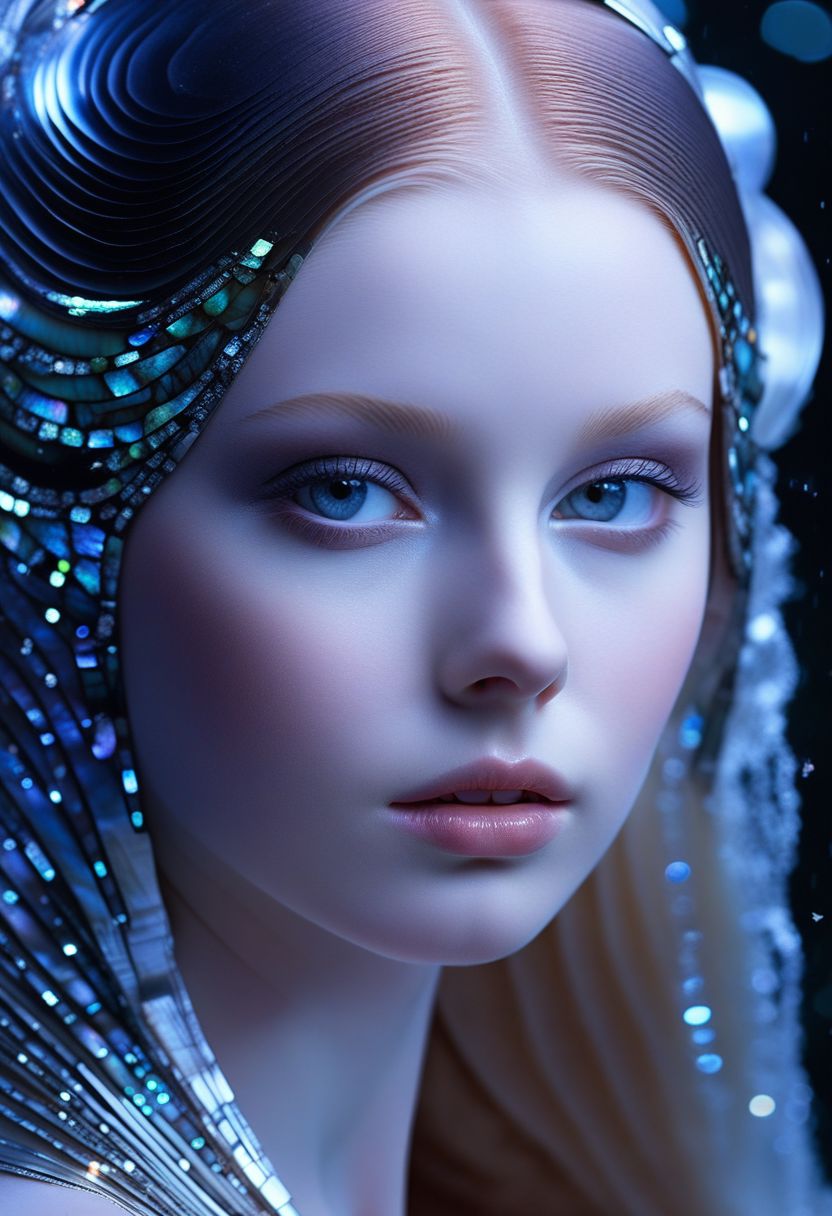 full body long shot, highest esthetic score, photo of a exquisitely beautiful pale skin  european 1girl, 20yo, modern implementation of sci-fi  "botichhelli The Birth of Venus" fantastic epic masterpiece, starlight falls on beautiful young face. Depth of field, insane details:1.4,  ultra detailed, absurdres, 1:280f Zeiss lens, long aperture, abalone shell, fiery opal, platinum, obsidian