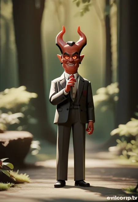 (Score_9, score_8_up, score_7_up:1.7),(xcaricaturex:1.0), ( demon:1.5),( in forest background:1.0),(diminute, toy),detailed face, detailed eyes