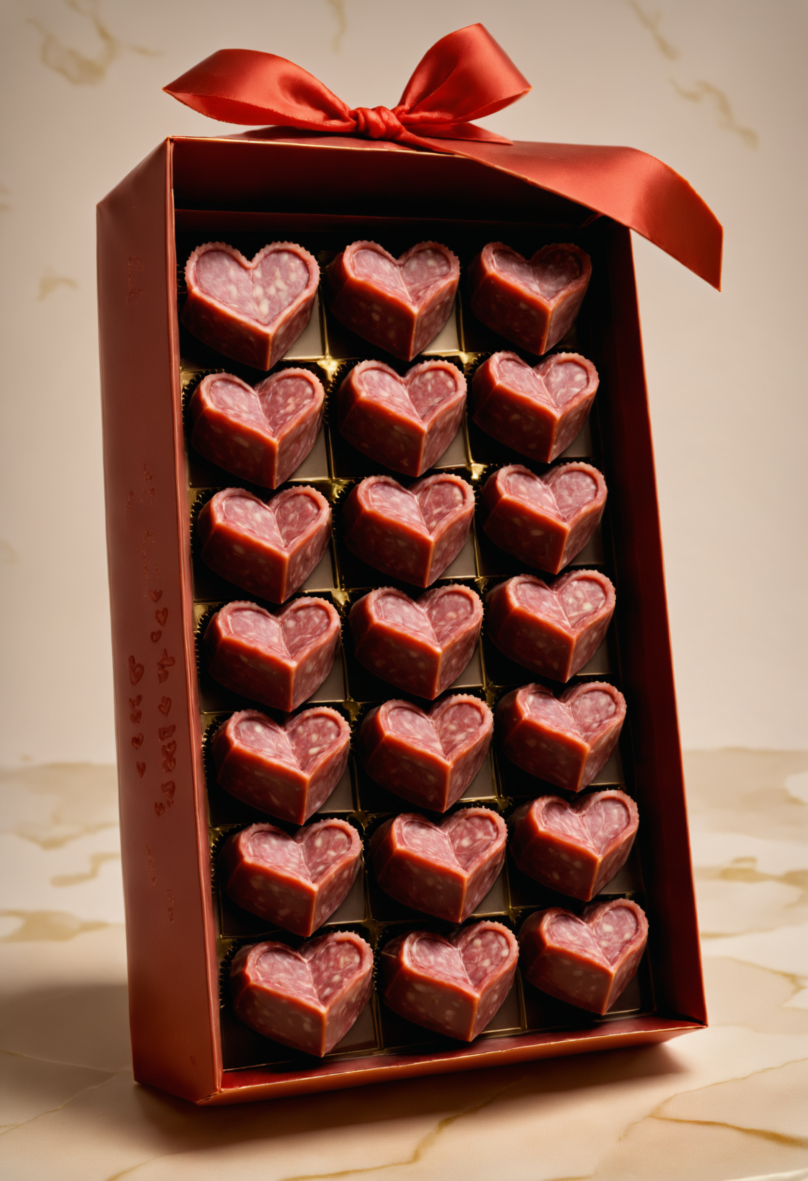 a box of heart shaped chocolates made of <lora:dvr-slm:1> dvr-slm
