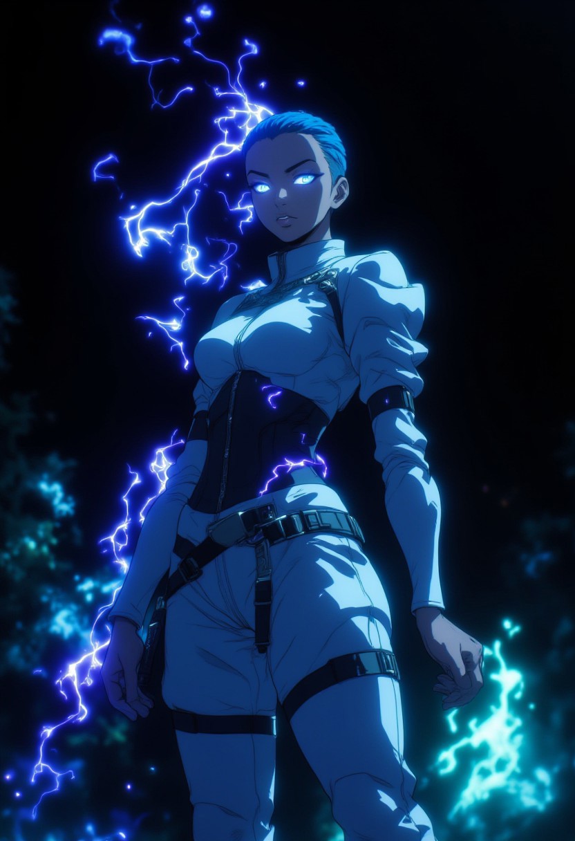 Rei Ayanami stands majestically against a dramatic black gradient background, illuminated by vibrant fluorescent lights that cast an ethereal glow on her porcelain skin. Her striking blue eyes seem to pierce through the darkness as she strikes a confident pose, her full body attire flowing elegantly around her. The intricate details of her outfit and the atmospheric lighting evoke a sense of whimsy and wonder, reminiscent of Studio Ghibli's finest works.
FADOOSTYLEV2, aidmafluxpro1.1