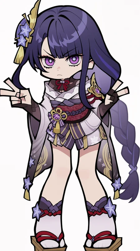 score_9, score_8_up, score_7_up,anime_source, source_anime, best background, detailed background, anime screencap,simple background, white background, zzzemoji, v sign, 1girl, purple eyes, solo, japanese clothes, long hair, bent over, braid, purple hair, simple background, looking at viewer, white background, bangs, kimono, geta, hair ornament, obi, sash, single braid, blunt bangs, braided ponytail, sidelocks, mole under eye, mole, closed mouth, socks, leaning forward, v-shaped eyebrows <lora:ZZZ_Emoji_style_PONY:1>