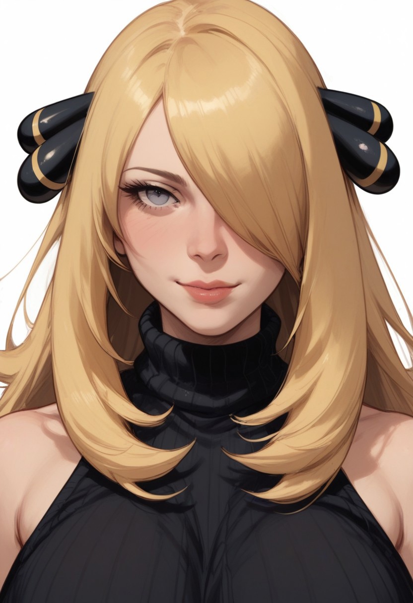 score_9, score_8_up, score_8, score_7_up, score_7, ((close up)), face focus, Expressiveh
BREAK
1girl, solo, Cynthia (pokemon), very long hair, hair over one eye, hair ornament, , large breasts looking at viewer, head tilt, seductive look, aroused, horny, standing, black  turtleneck sweater, light smile
BREAK
white background