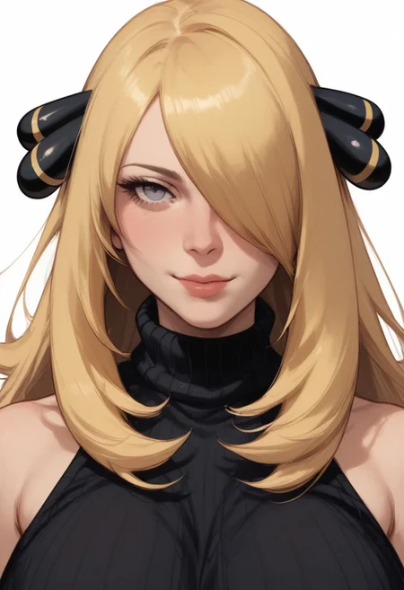 score_9, score_8_up, score_8, score_7_up, score_7, ((close up)), face focus, Expressiveh
BREAK
1girl, solo, Cynthia (pokemon), very long hair, hair over one eye, hair ornament, , large breasts looking at viewer, head tilt, seductive look, aroused, horny, standing, black turtleneck sweater, light smile
BREAK
white background