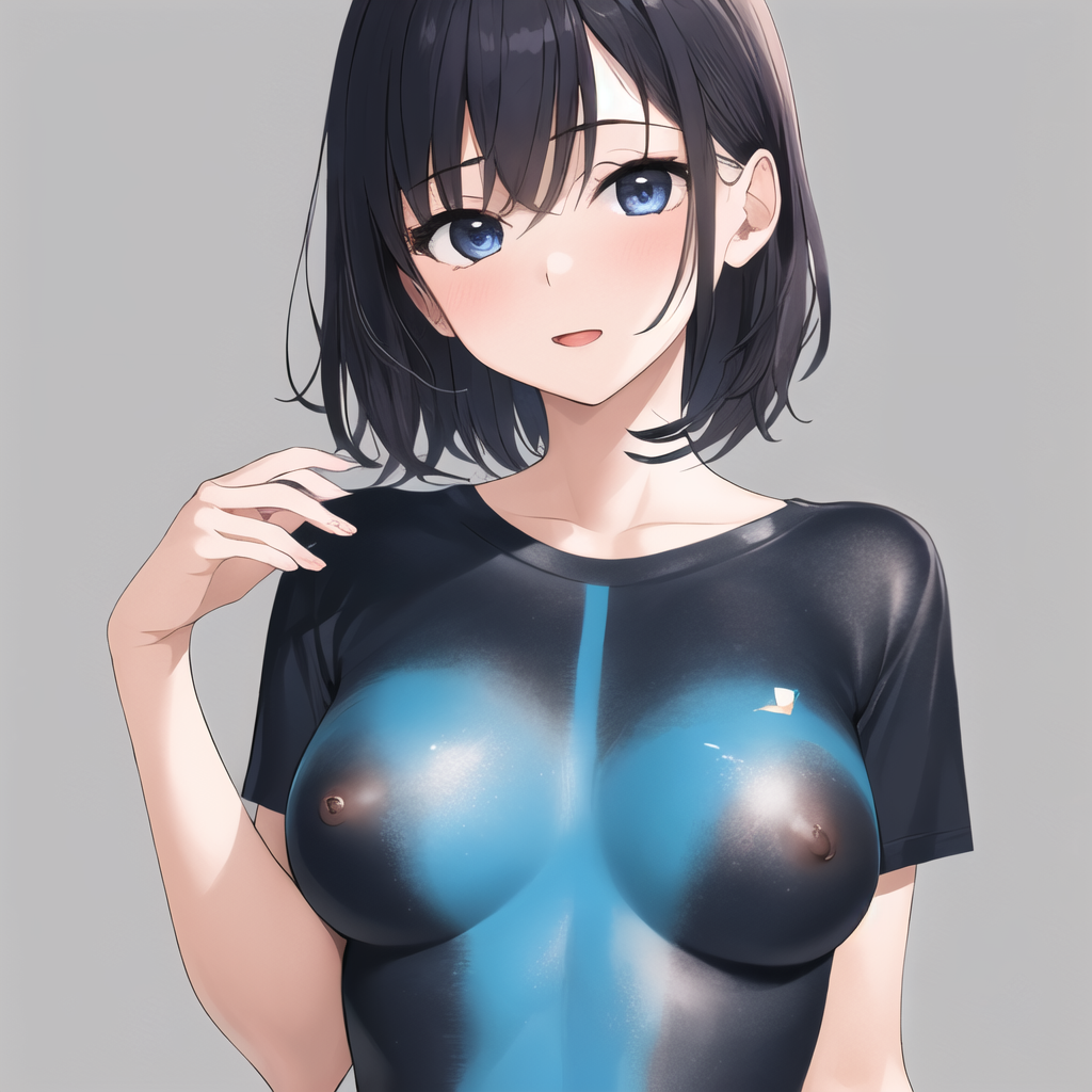 masterpiece, best quality, ultra-detailed, 1 girl, painted clothes, bodypaint,  false clothes, naked,  naked paint, paint, painted t-shirt,