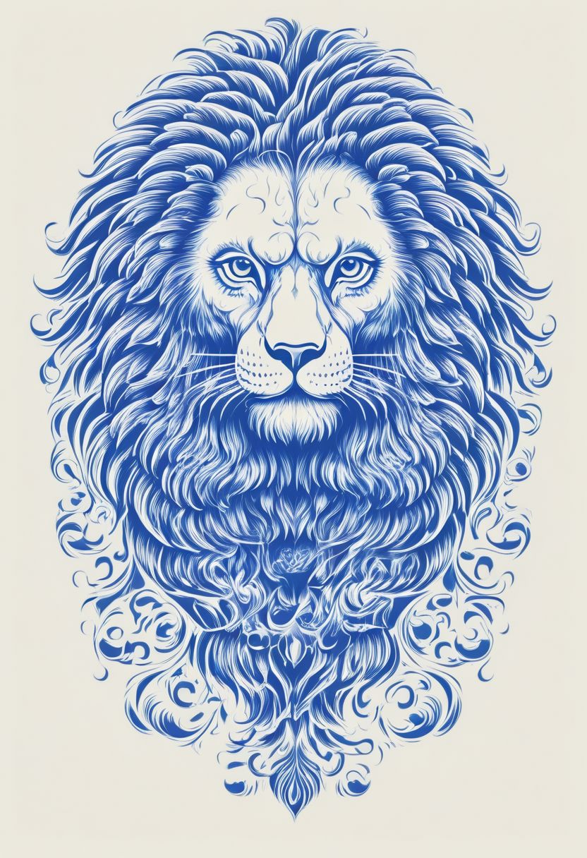Lion in johan kretschmar style, cibulak, blue, white background