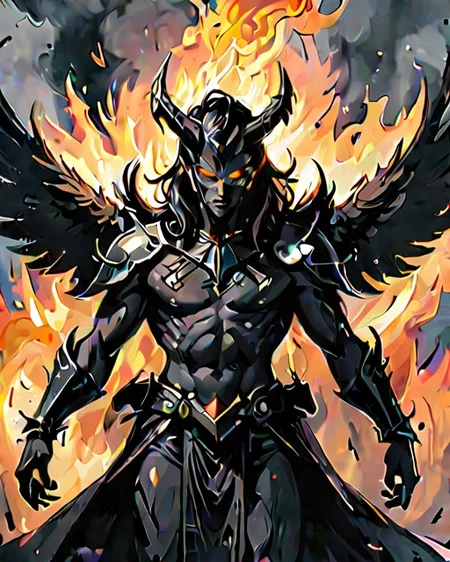 <lora:Dark_Novel:0.7> medium wide shot of (thunderbird, Shadowy figure with glowing eyes, depicted with horns and elongated features, aura of malevolence and power, rebellion and temptation, enveloped in flames and smoke, ionosphere,uninviting,ominous) BREAK complex background <lora:neg4all_bdsqlsz_xl_V9:0.17>