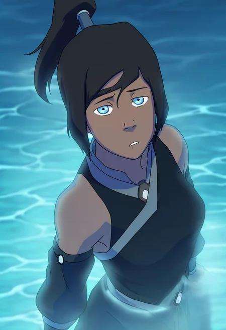 In the Avatar Animation style, 1girl, Korra, solo, looking at viewer, blue eyes, black hair, bare shoulders, jewelry, ponytail, detached sleeves, water, wristband,
<lora:Avatar-Anime-Style2:1>,