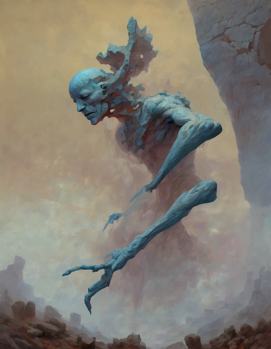 <lora:ptm0-000007:0.8>ptm0 abstract creature swirling around breaking apart stone fragment whirlwind fantasy art surreal oil painting beksinkski