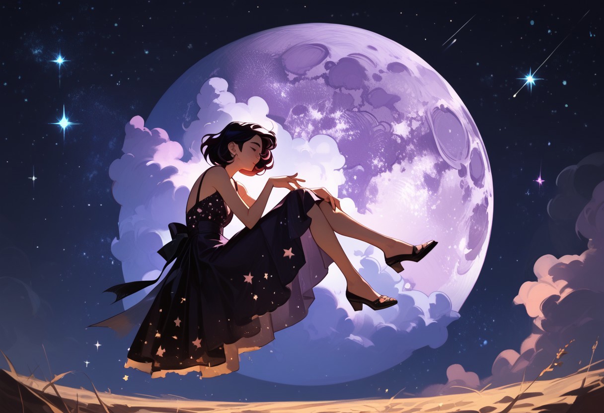 score_9, score_8_up, score_7_up, score_6_up, 1girl, ethereal, rated_safe, full body, floating, celestial beauty, fetal position, slinky night gown made of cosmic dust, swirling clouds of dark matter enfold her,  cosmic background,trippy pink stars, shooting stars
