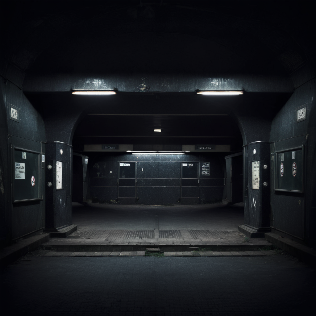 empty old abandoned dark metro station <lora:Metro:1>