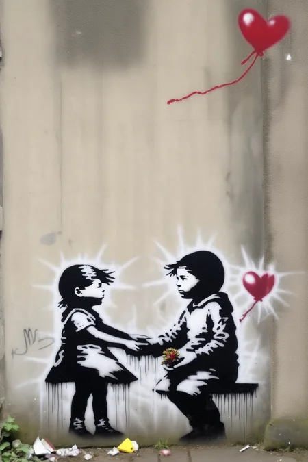 <lora:Banksy Style:1>Banksy Style - texye ; why can we be friend avec effet dessin banksy