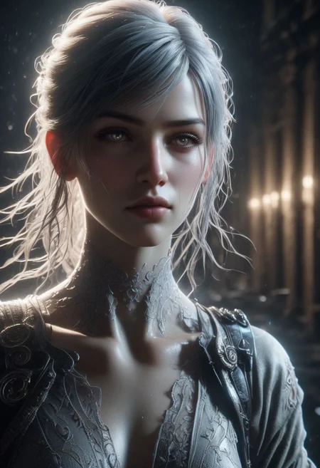 Graphics Unreal Engine 5, 3D Modeling,3D Blender, Mocap Actors ,fullbody a Character woman,showhot, ultra hdr, ghostly beauty, windy, raw photo, reflection, lighting, intricately detailed, digital art, fantastic art, high detail, 4k resolution, dynamic motion blur, lens flares, holding long blade