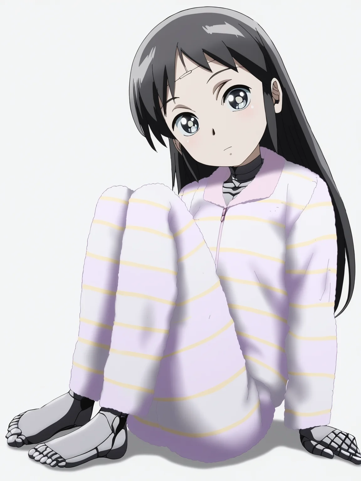 score_9, source_anime, masterpiece, best quality, white background:1.2, <lora:Mina_PDXLv0:0.9> 1girl, mina, long hair, looking at viewer, small breasts, full body, legs, feet, pajamas, head tilt,, detailed, beautiful