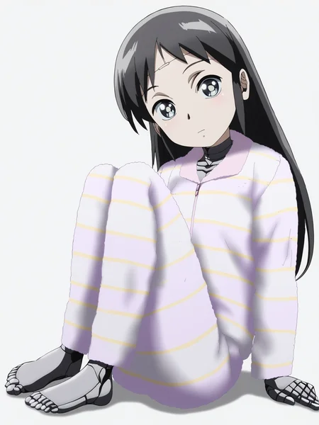 score_9, source_anime, masterpiece, best quality, white background:1.2, <lora:Mina_PDXLv0:0.9> 1girl, mina, long hair, looking at viewer, small breasts, full body, legs, feet, pajamas, head tilt,, detailed, beautiful