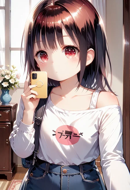 score_9, score_8_up, score_7_up, 1girl,FujisakaLP,high definition eyes, (masterpiece), (best quality), (ultra detailed),(disheveled hair),(illustration), (best shadow), detail1eye, Asian women pose in a room for a photo, ulzzang, sister looking in the mirror, 8K)), popular korean makeup, profile picture, beautiful girl, 8K selfie photo, cute - fine - face, popular korean makeup, Xision Wu, cute girl, korean girl, avatar profile picture, sakimichan, very high quality, super realistic realism, super refinement, high quality, 8k resolution, diverse style, bare shoulders without showing chest,