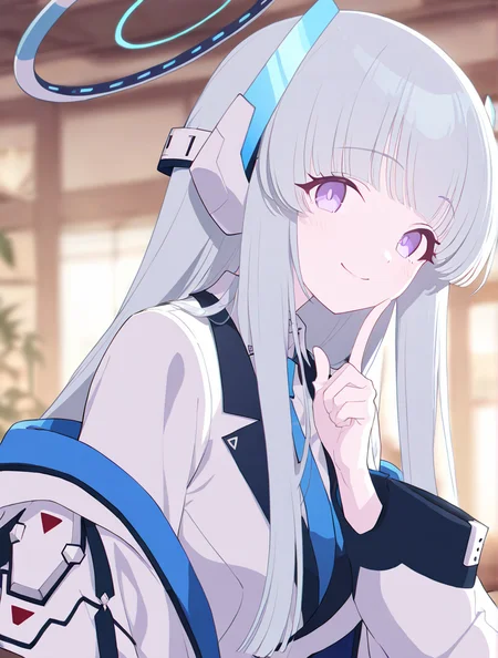 noa \(blue archive\),long hair,blurry,1girl,smile,depth of field,blurry foreground,blurry background,bangs,masterpiece, best quality, very aesthetic, absurdres,<lora:hennnachoco-NAI:0.8>