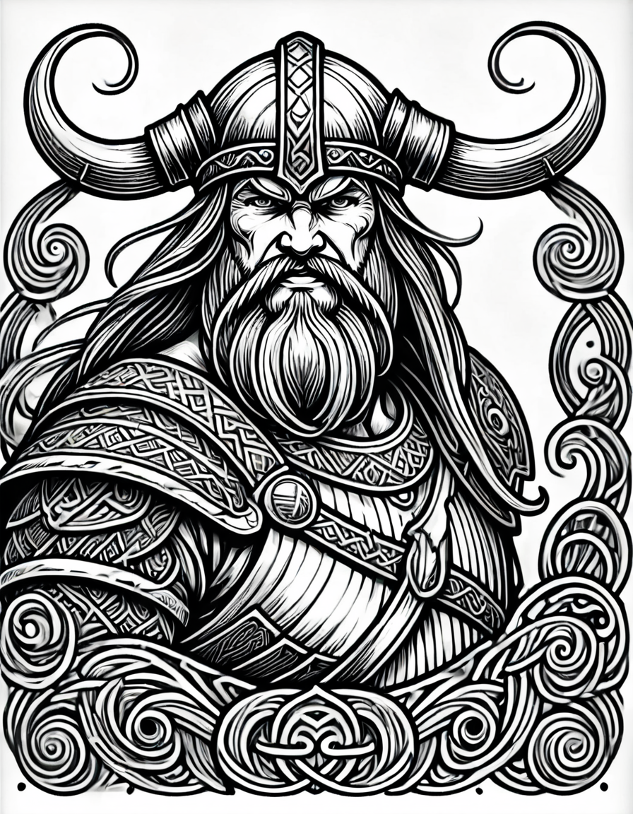 lineartlora, viking, lineart, monochrome, black and white