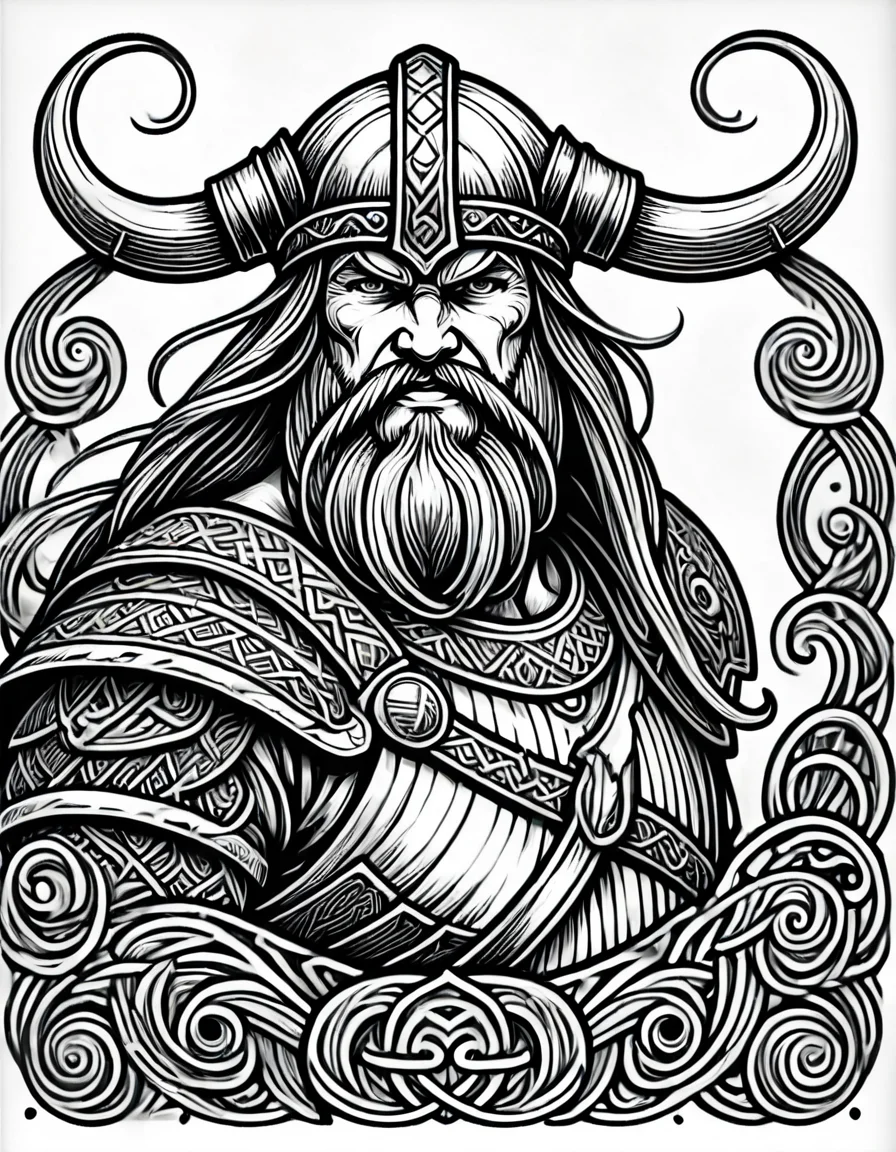 lineartlora, viking, lineart, monochrome, black and white