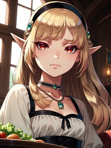 (solo focus, cowboy shot:1.2) <lora:happy_tentacle-fritillaria-v0.2-000030:1>, ht_fritillaria, hairband, choker, jewelry, necklace, pointy ears, (petite:1.2), <lora:Shed_The_Skin's StS_age_slider_v1_initial_release:-1.25> ( :1.1) ( (head back :0.8) , , ( :1.2) , , (looking at viewer:0.6) :1.1) , indoors, ((dawn :0.6), :0.8), ( window :0.9), (furniture:0.9), , , , (people:1.1) , (medieval :0.8) , izakaya , (chair, table:0.5), (salad , juice :0.8) (( from below :1.3) :0.8) score_9, score_8_up, score_7_up, score_6_up, score_5_up, score_4_up, ( [(realistic, photorealistic:1.3):(realistic:1.3):18] [(3d:1.2)::14] :1) <lora:LUUNA's Lunas-NijiJourney-SDXL-B2:0.35>, nijijourney <lora:prgfrg23's Counterfeit-V3.0 Style SDXL_LoRA_Pony Diffusion V6 XL:0.5> <lora:mfcg's mfcgXL:0.12> <lora:reweik's gyokai(himehajime)_PonyXL_style_v01:0.14>