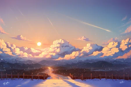 PDXL, source_anime, <lora:AlpcmasV1:1>, alpcm4s, landscape,
snowy mountain, sun behind it, clouds,
volumetric reflections, volumetric shadows, HDR, shot on Canon DSLR