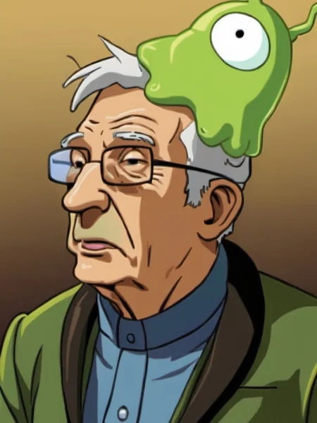 An elderly man is staring blankly into the air while being brain controlled by a brain slug <lora:SDXL-BrainSlug-Lora:1>, Very detailed, clean, high quality, sharp image, Saturno Butto