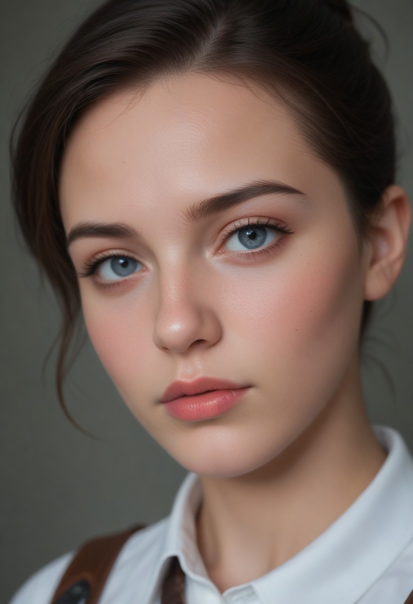 (((ultra high res))), (photorealistic), raw photo, (((4K resolution))), detailed eyes, super detailed face, focus on face, sharp focus,16k wallpaper, absurdres, highres, huge file size 
coal skies painted in vibrant shades of blue and gray, a lone young girl in a massive medieval city, fantasy rogue outfit, flickers of magical energy, Ink splashes, rough ink sketch, moody, gloomy, high contrast, stylized, light skin, close up on face, leather collared medieval shirt, Art Nouveau Style, face portrait close up, intense young girl, dark eyes, black hair undercut, head and shoulders only