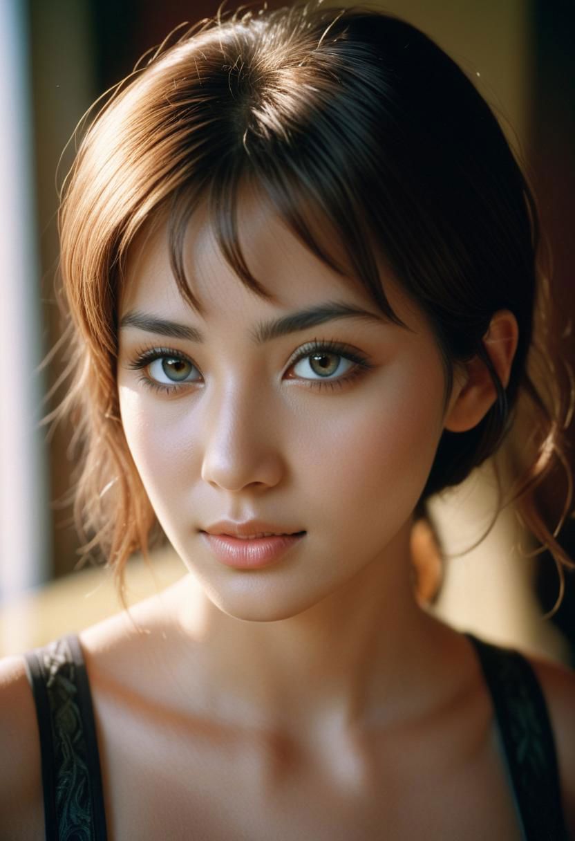 (masterpiece, best quality, high resolution:1.2), cinematic lighting, coherent light, coherent shadows, depth of field, highres, 35mm photograph, film grain, film stock photograph ,kodak portra 400 ,camera f1.6 lens , rich colors , hyper realistic , lifelike texture, detailed face, detailed eyes, detailed skin, extremely detailed, intricate details, (1girl, 21 years old), solo, realistic, brown hair, short hair, smile, shirt, shorts, from side, small breasts