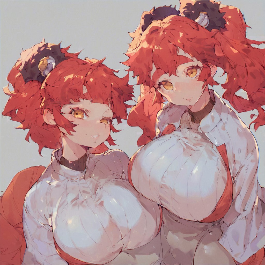 score_9,score_8_up,score_7_up,score_6_up, BanubeeFriends(Tetsu), Red hair, twintail hair style, spandex bodysuit, cleavage, sexy pose, huge breast, gold eyes,