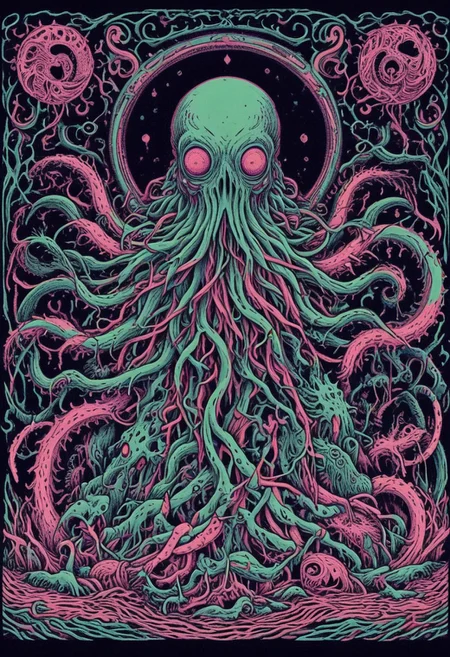score_9, score_8_up, score_7_up, score_6_up, three_color_engraving, easynegative, cthulhu, neonnightmare, tentacle, cosmic horror, BREAK, background: (simple background)