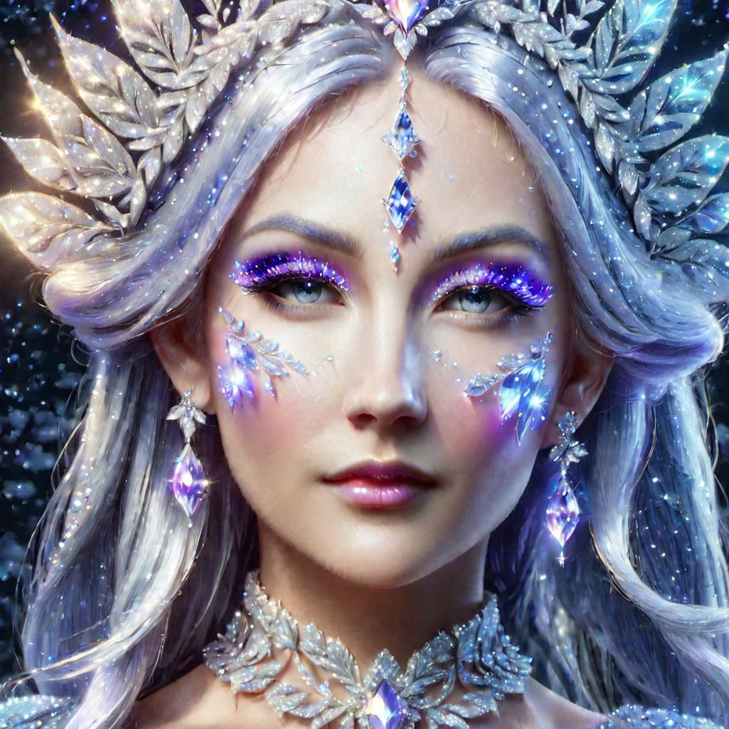 portrait of an epoch elf,  wearing a ((fairy dress, crystalline dress)), she has long glittery silver hair, perfect elven face, symmetrical eyes, fine details best quality, hyperdetailed face, photorealistic, highest quality, best shadow, highly detailed. photography, professional, 4k, 8k HD, professional, purple colors, blue light, blue atmosphere