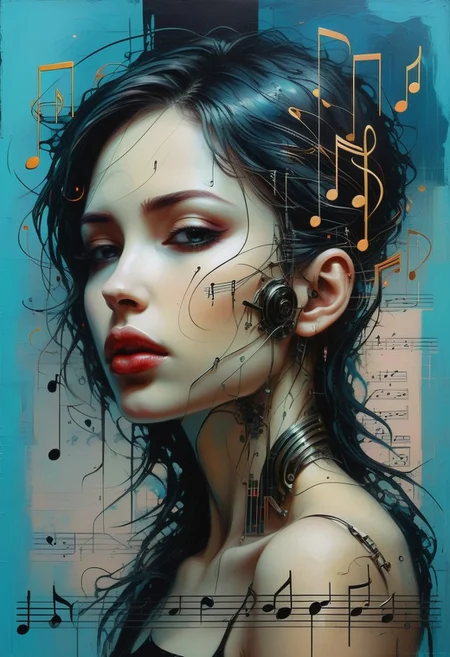 portrait cyberpunk music notes abstract tonalism mixed media Taras Loboda