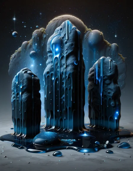 by Henriette Grindat, monochromatic art, Flat Tibetan (dark blue Monoliths:1.3) , intricate details, smooth, jungle and Aquarius constellation in background, Realistic, hard light, 80mm, Infrared, moody, <lora:ral-hnycmb:0.9> made out of ral-hnycmb, gorgeous, shiny, beautiful, magical, aesthetic, polished