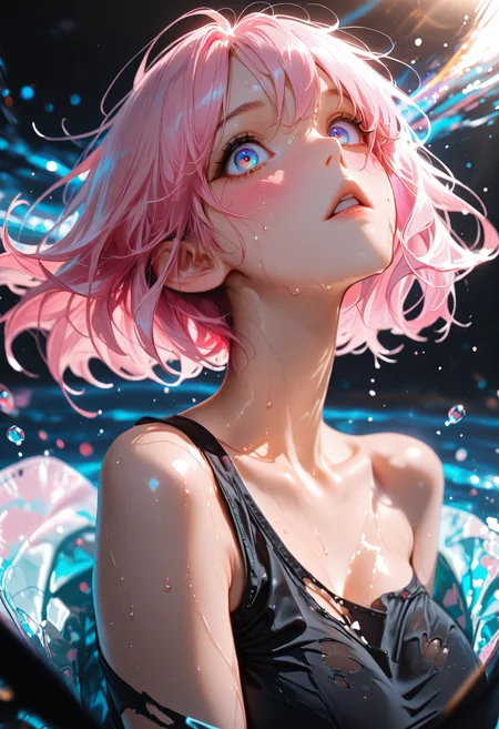 lazypos, 1girl, solo, multicolored eyes, upper body, collarbone, short hair, pink hair, multicolored hair, torn clothes, parted lips, bare shoulders, sweat, blue eyes, looking at viewer, floating hair, gradient eyes, black shirt, shirt, wide-eyed, blush, large breasts
<lora:DetailedEyes_V3:1> <lora:USNR_STYLE_ILL_V1_lokr3:0.45> usnr <lora:ponyv6_noobV1_2_adamW:0.9> <lora:GENESIS_MK0.2:0.5> <lora:KRGRL-IL:1>