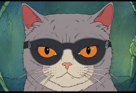 Flat 2D Art, <lora:HeavyMetalStyle-000009:1.2>,heavymetalstyle,of,a cat with four eyes,, simple flat color, 2-dimensional, Flat 2D Art Style