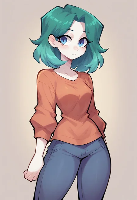 <lora:OC_Rae_Character_LoRA_PonyXL:1>
score_9, score_8_up, score_7_up, score_6_up, 1girl, BREAK, heavily stylized, gradient hair,
cut-out top, corduroy pants, wide shot, simple background <lora:PonyXL_USA3710_Style_LoRA:0.8> zPDXL