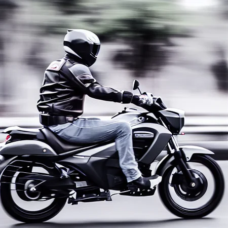 suzuki intruder, motion blur, leather, from side, india, leather jacket, realistic, motor vehicle, male focus, scenery, weapon, vehicle focus, day, outdoors, ground vehicle, blurry, motorbike, sign