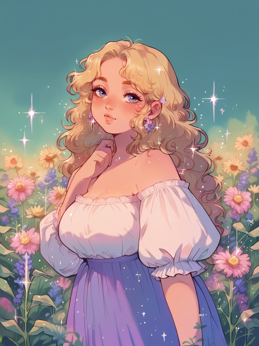 score_9, score_8_up, score_7_up, score_6_up,  <lora:c0ttp1nkXLP:0.8> c0ttp1nk, flower, sparkle, 1girl, long hair, blonde