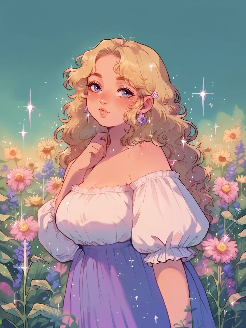 score_9, score_8_up, score_7_up, score_6_up, <lora:c0ttp1nkXLP:0.8> c0ttp1nk, flower, sparkle, 1girl, long hair, blonde