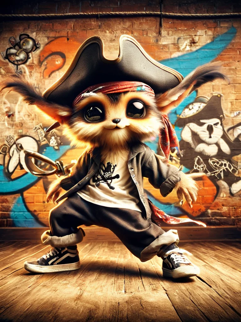 fur pirates, breakdancing, breakdance battle, graffiti background <lora:furpirate-000004:1>