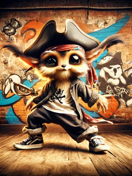 fur pirates, breakdancing, breakdance battle, graffiti background <lora:furpirate-000004:1>